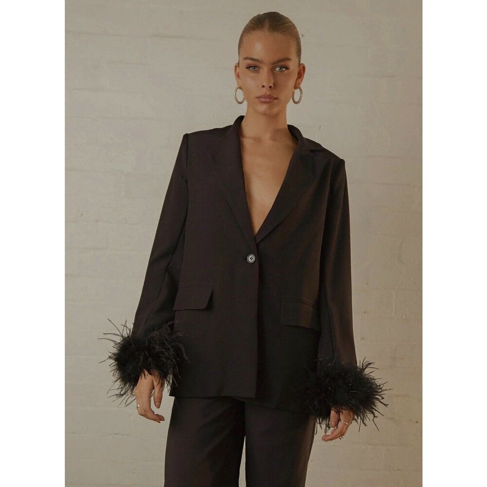 Peppermayo Black Feather Cuff Jacket Blazer 16